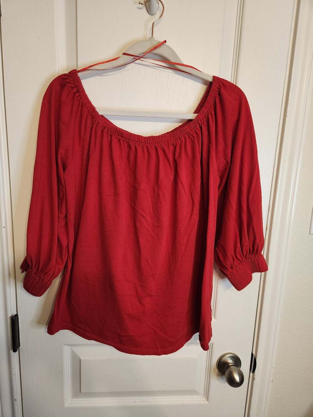 Michael Kors Red Off the Shoulder Cotton Modal Blouse XL